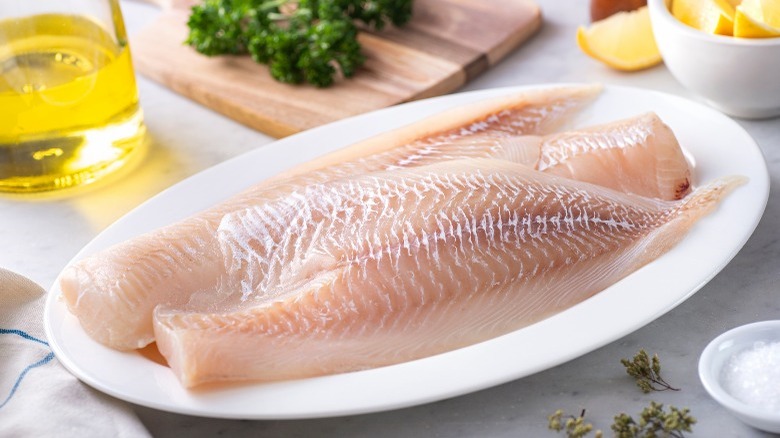 raw haddock on plate