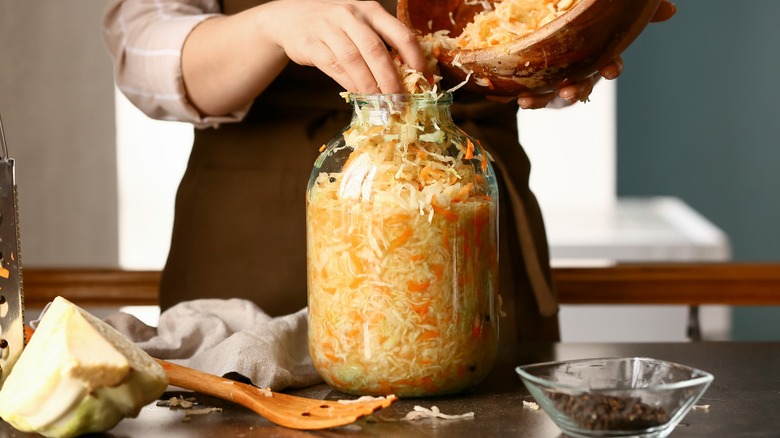 Chef making sauerkraut