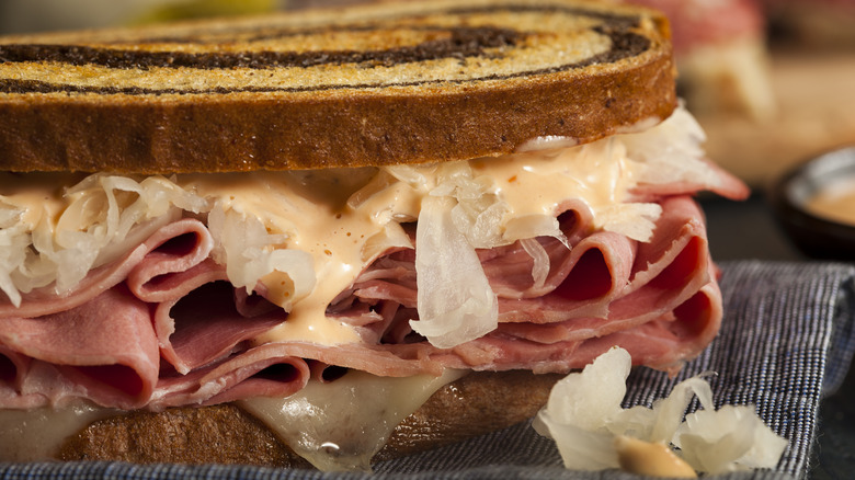 Reuben sandwich with melty cheese
