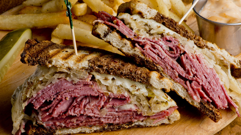 Reuben sandwich with fries