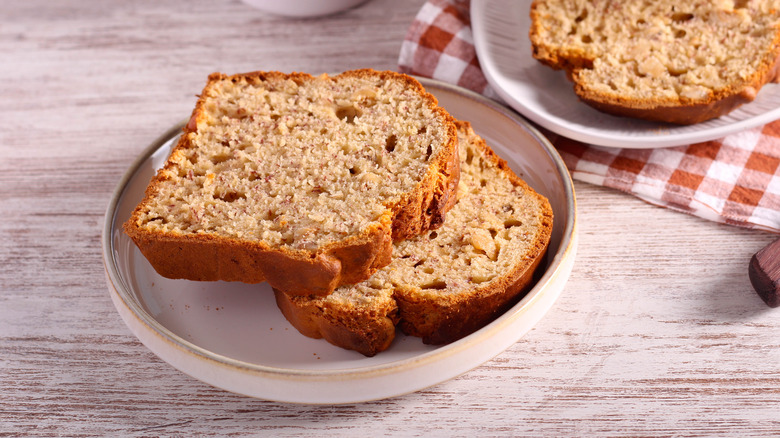 Banana bread slices on a plate