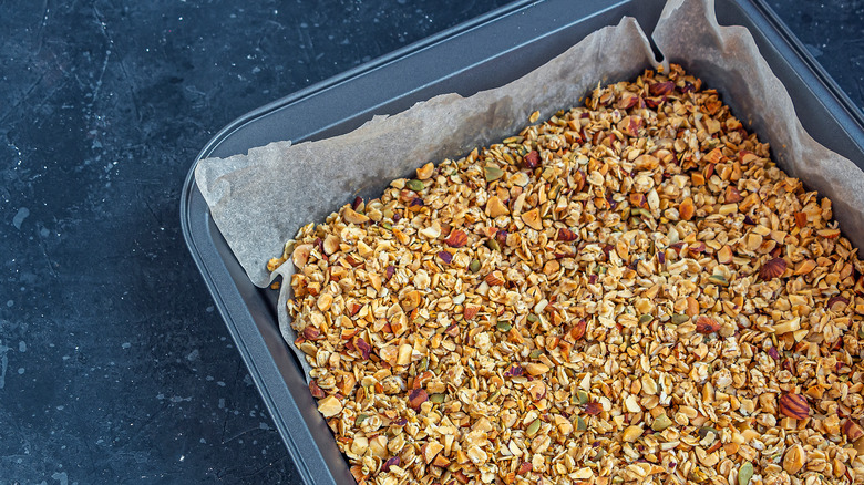 toasted oats in pan 