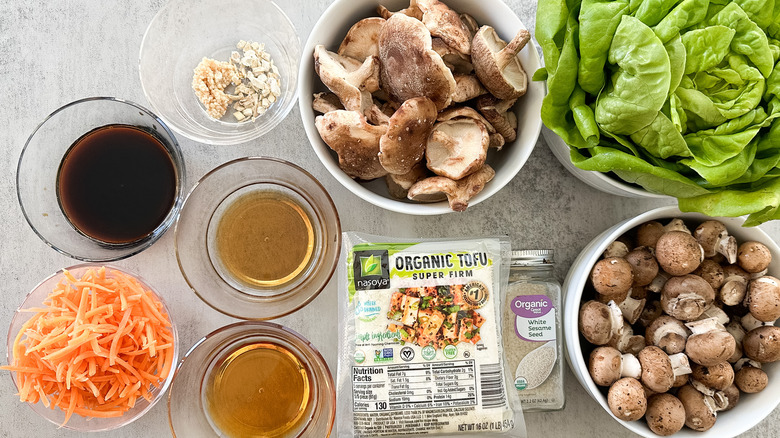ingredients for tofu mushroom lettuce wraps
