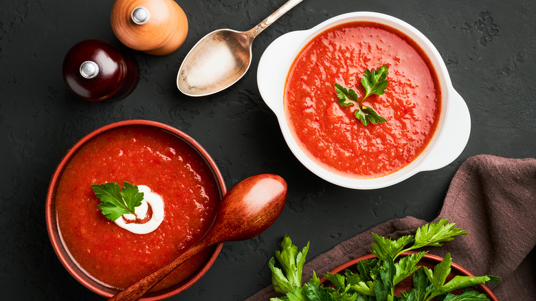 two bowls of tomato soup