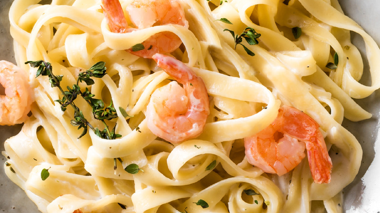 fettuccine Alfredo with shrimp
