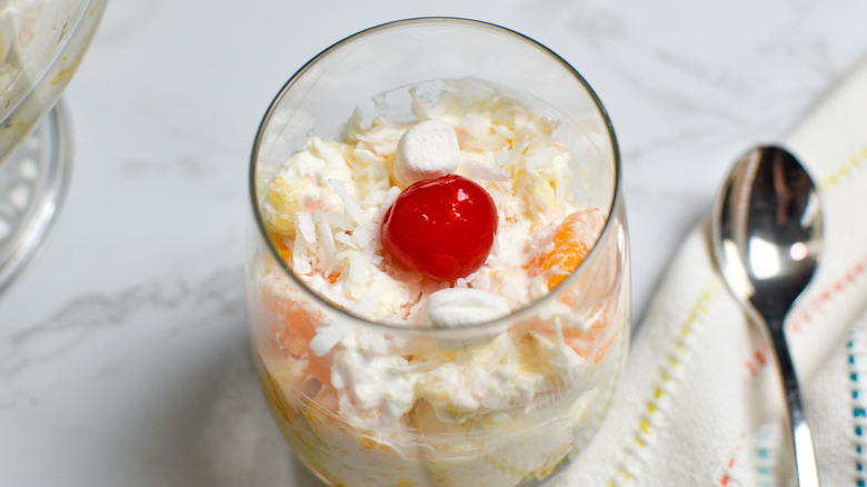 traditional ambrosia salad in glass 