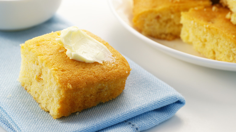 Cornbread slice with butter