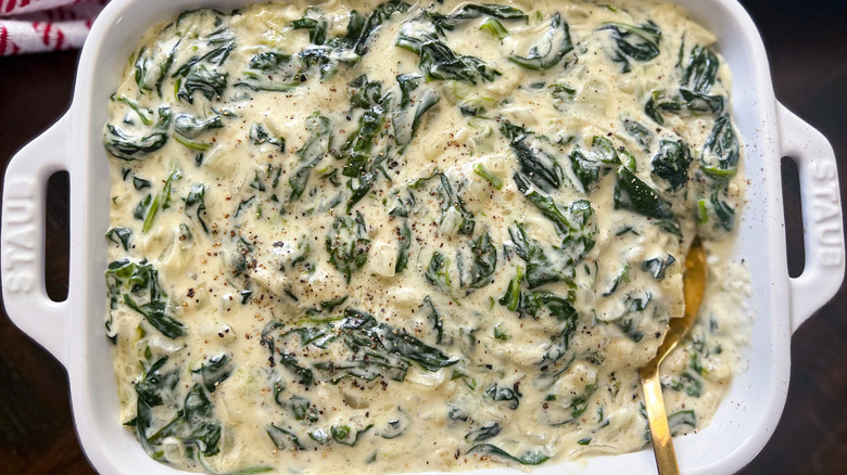 creamed spinach in baking dish