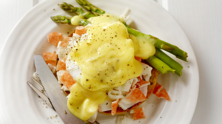 Lobster Eggs Benedict with asparagus