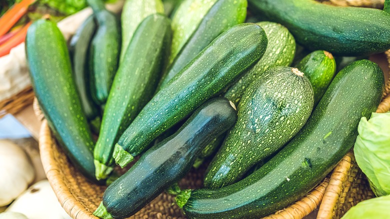 Pile of zucchini in basket