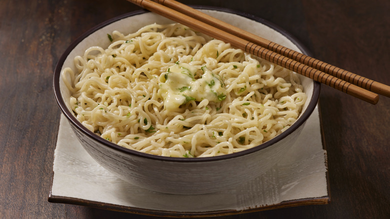 Bowl of noodles with butter