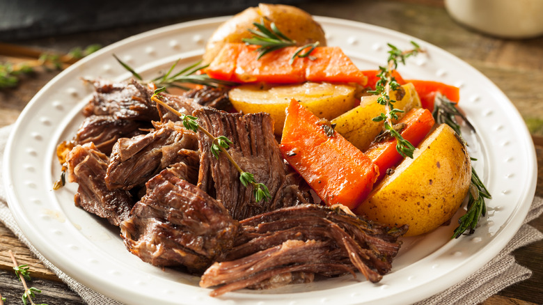 Pot roast, carrots, potatoes