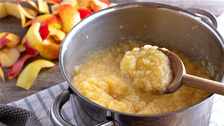 Homemade applesauce in pot