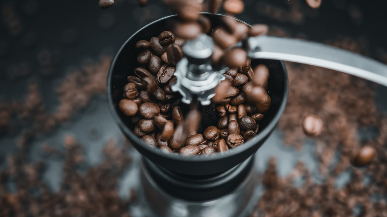 whole beans in coffee grinder