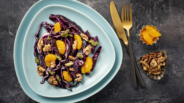 red cabbage salad with orange segments