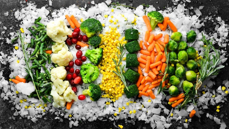 Frozen vegetables over ice 