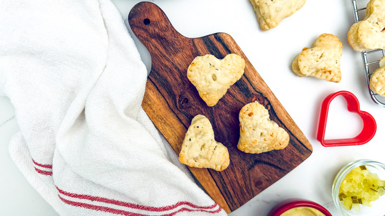 heart pastries on cutting board