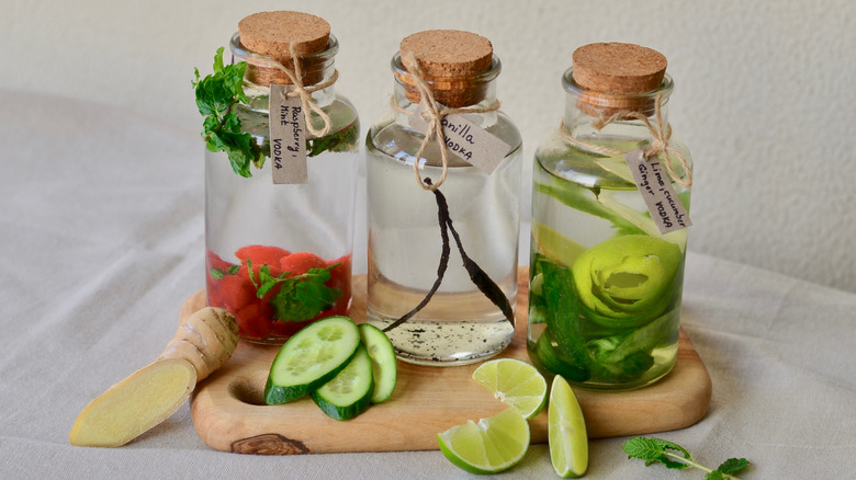 jars of flavored vodkas