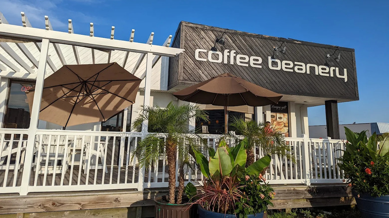 A Coffee Beanery storefront in Ocean City, Maryland, with a bright, airy tropical vibe