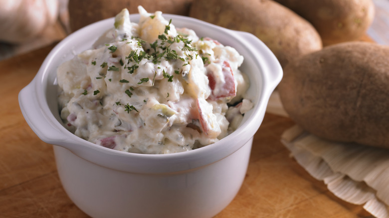 crock of creamy potato salad