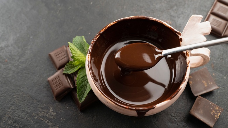 Melted chocoalte and chocolate pieces