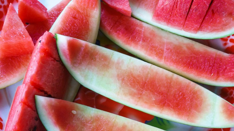 Cut out sections of watermelon and the remaining rinds