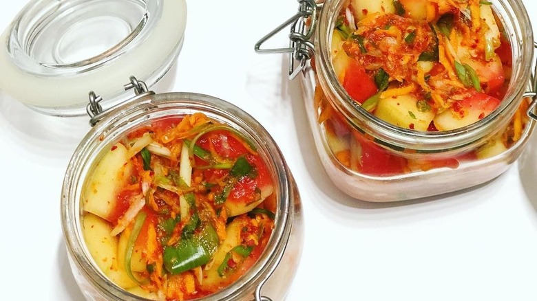 Jars of watermelon kimchi