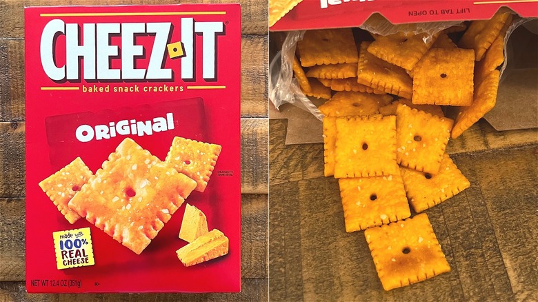 Original Cheez-It box with Cheez-Its spilling out