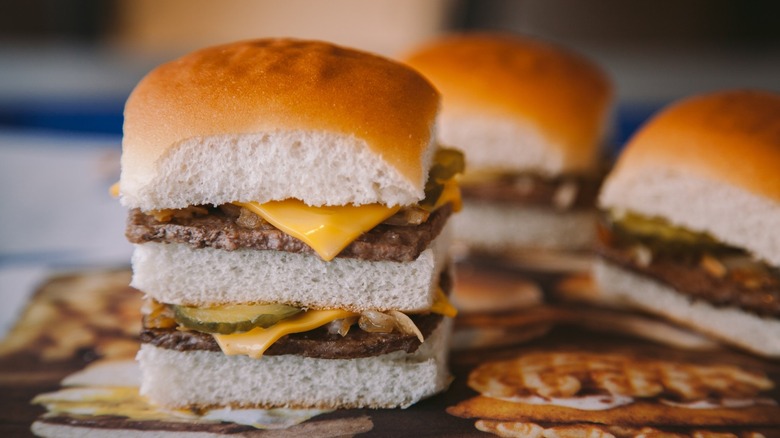 White Castle sliders on a tray