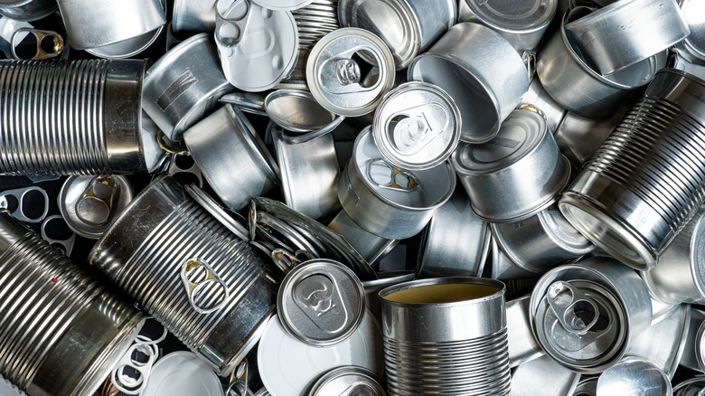 Variety of empty food cans
