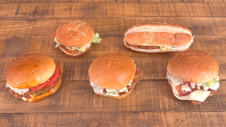 Burger King chicken sandwiches on wooden table