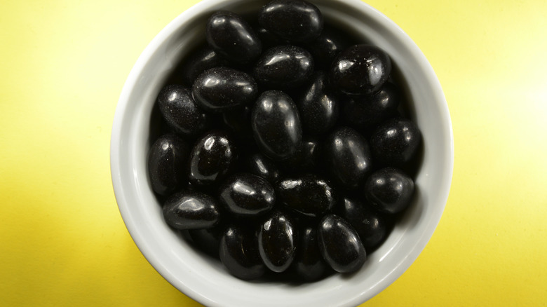 bowl of black jelly beans