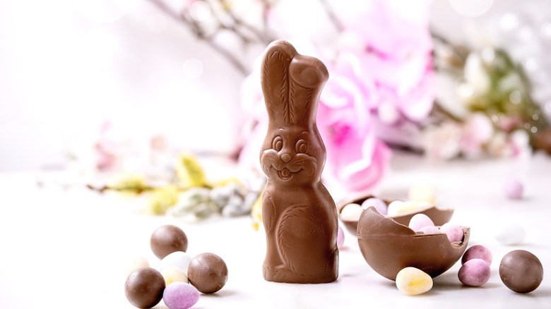 Chocolate bunny and eggs
