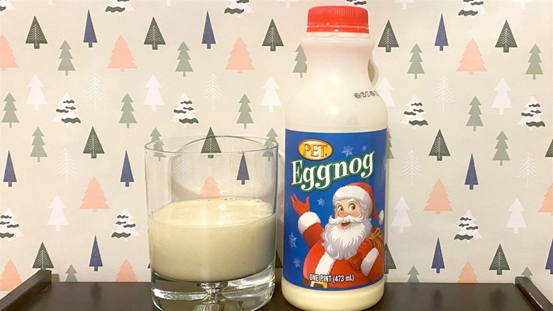 PET eggnog bottle and glass