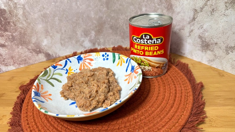 Can and bowl of refried beans