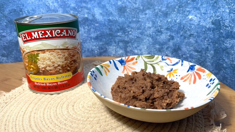 Can and bowl of refried beans