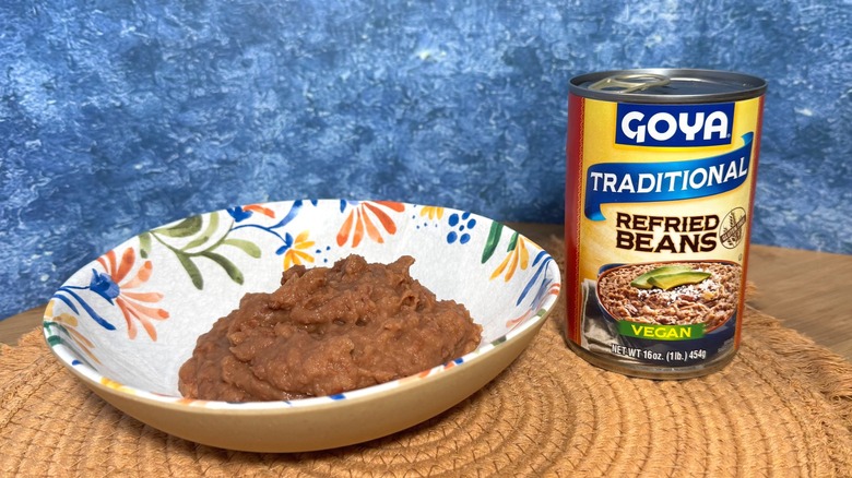 Can and bowl of refried beans
