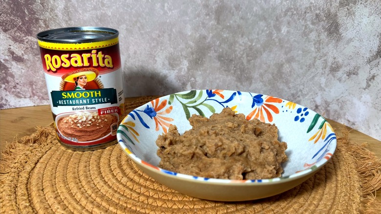 Can and bowl of refried beans