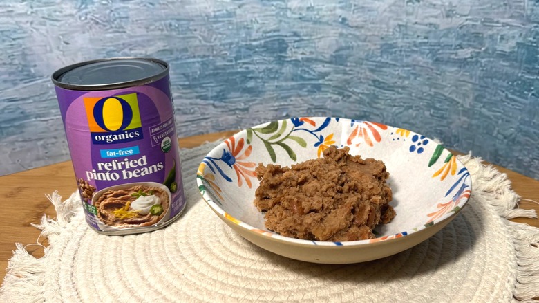 Can and bowl of refried beans
