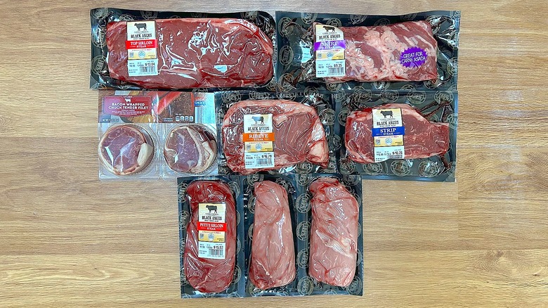 Assorted packages of steak from Aldi