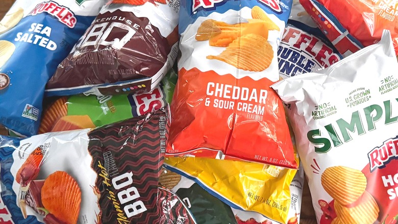 Various bags of Ruffles chips