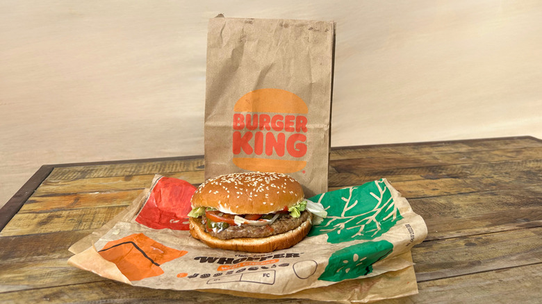 A bag and Whopper hamburger from Burger King