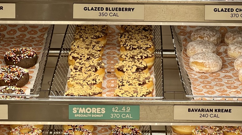 rack of Dunkin's donuts on display