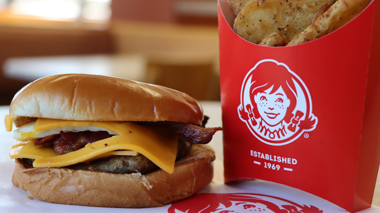 Wendy's  breakfast burger and potatoes