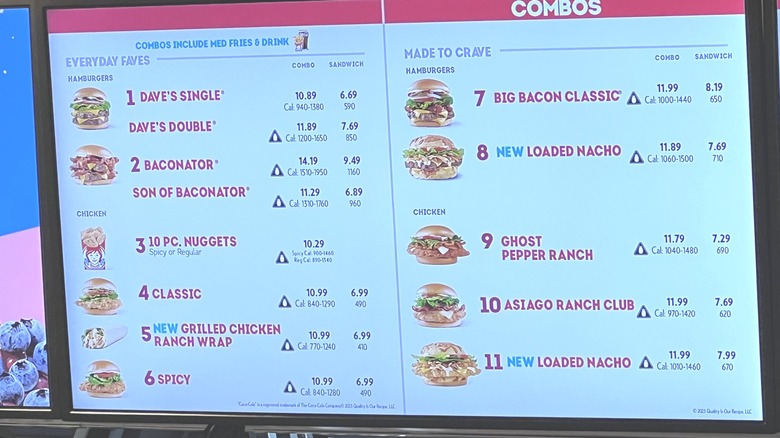 Wendy's menu screen