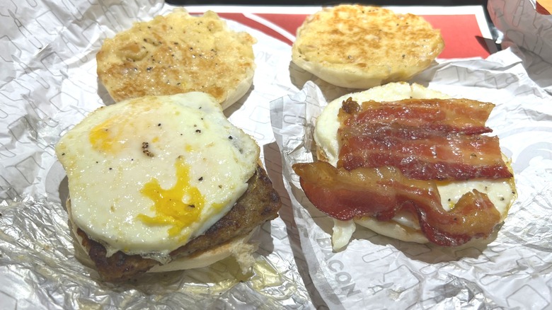 Open Wendy's English muffin sandwiches