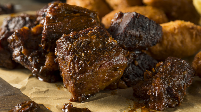 brisket burnt ends on parchment paper