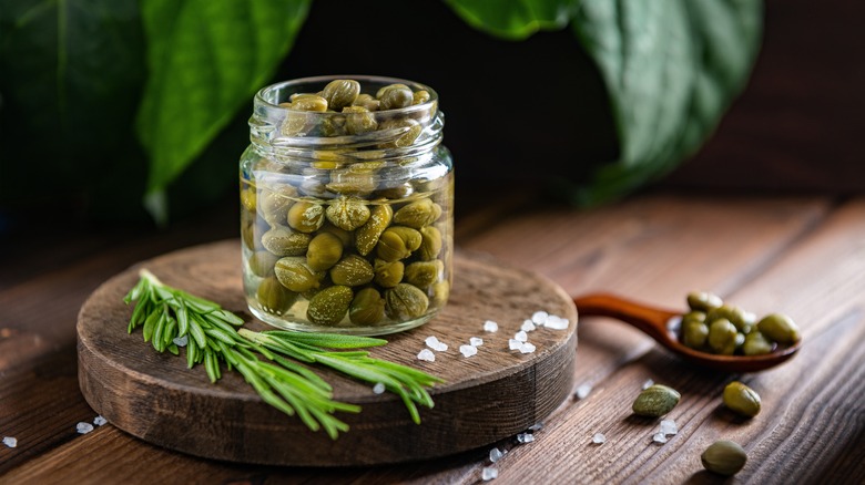 Capers in a glass jar