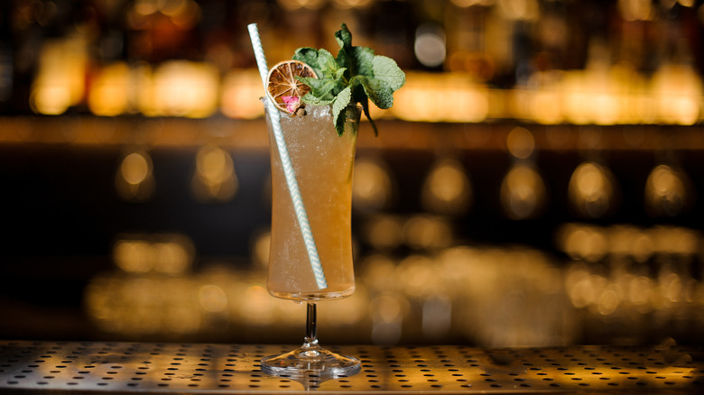 Sherry cobbler with dried citrus on bar