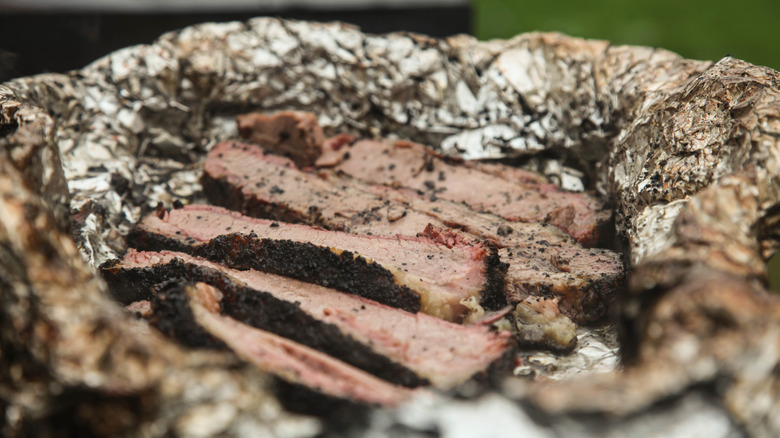 smoked brisket in tin foil